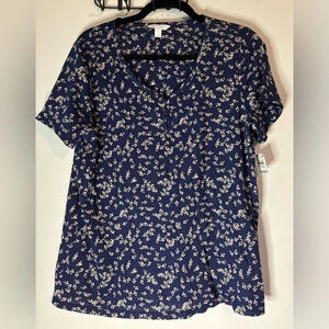 NWT Charter Club Sleepwear top only. Floral navy 100%‎ cotton sz Medium